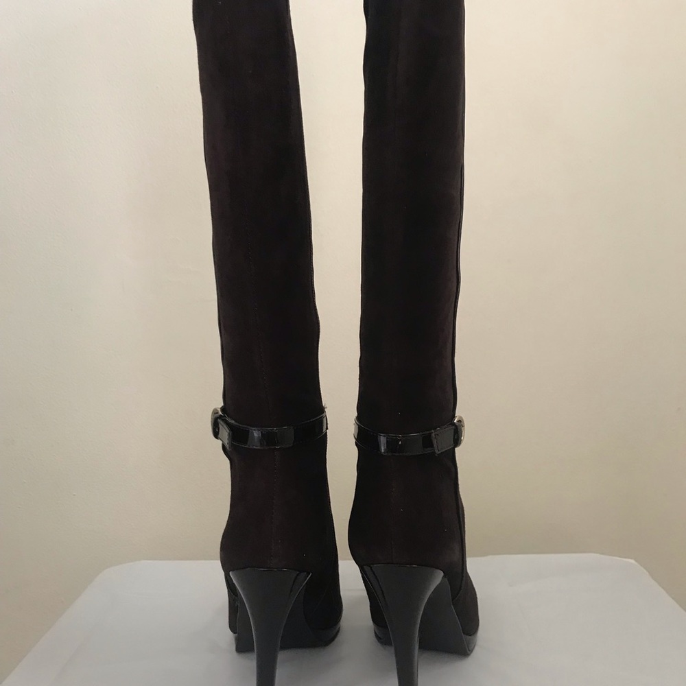 New Nine West Relianto Calf Suede Knee High Stiletto Brown Womens Boots
